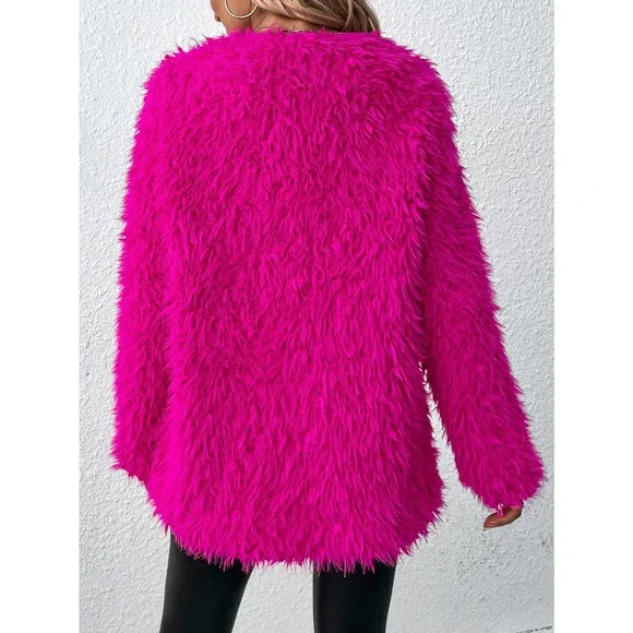🌟 faux fur teddy Open Front Fuzzy Coat - Picture 2 of 4